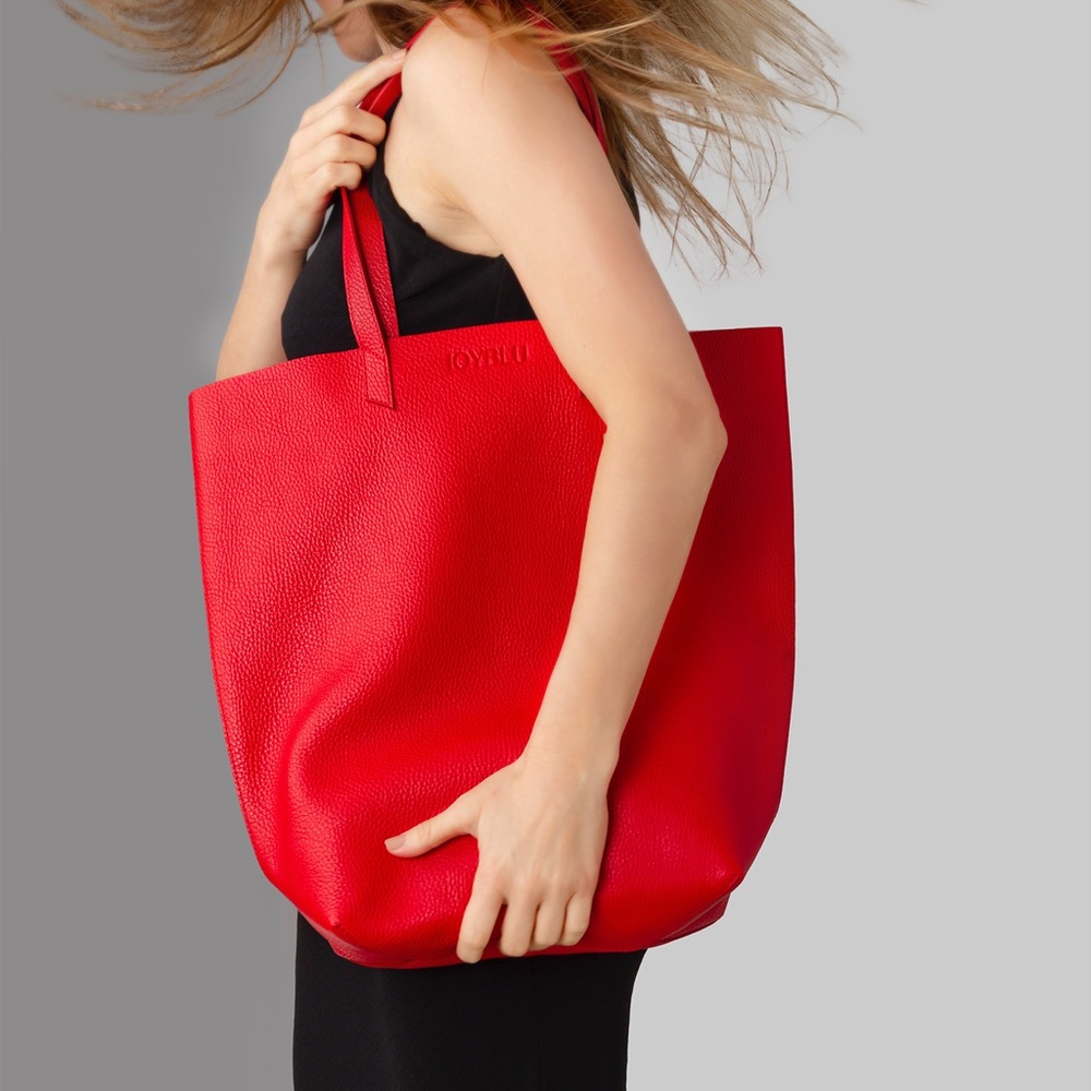 Genuine Italian Leather Shoulder Tote Bag / Red
